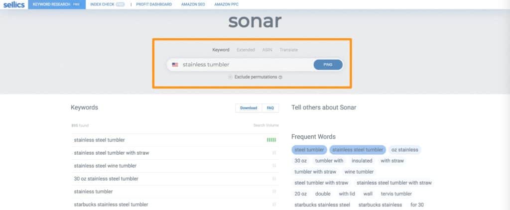 Sonar Keyword Research Tool for Amazon