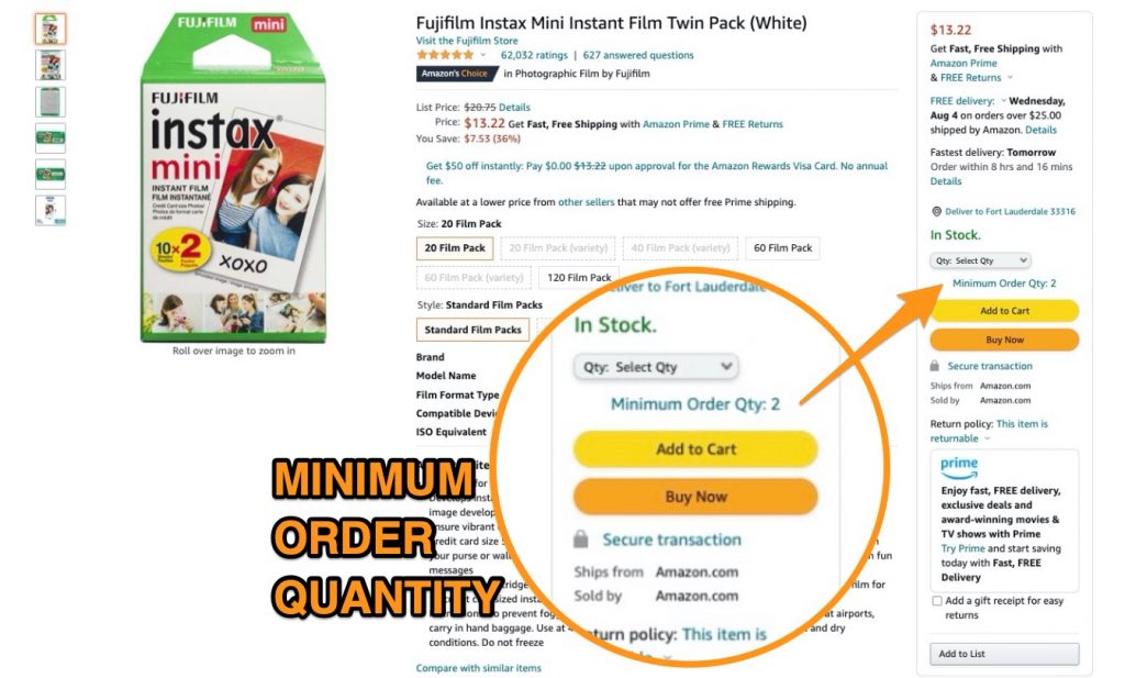 MOQ Minimum Order Quantity for Amazon